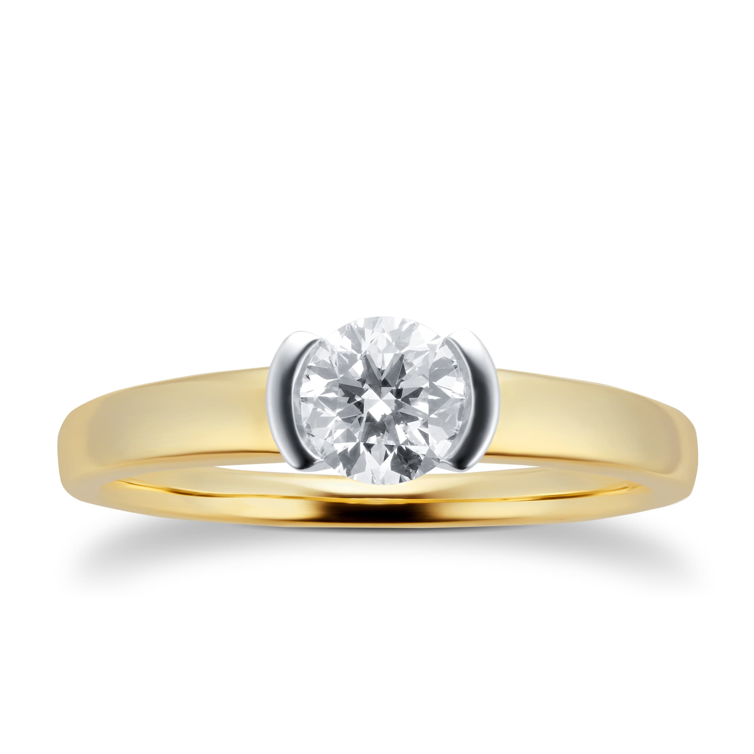 9ct Yellow Gold 0.50ct Half Bezel Solitaire Diamond Ring - Ring Size O