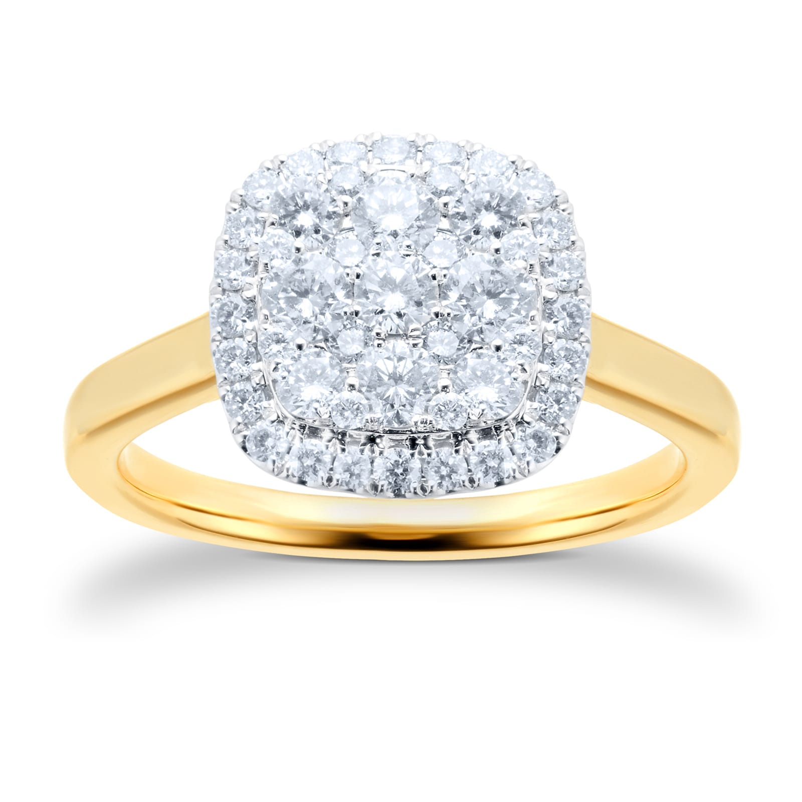 18ct Yellow Gold 0.75ct Cushion Cluster Diamond Ring - Ring Size P