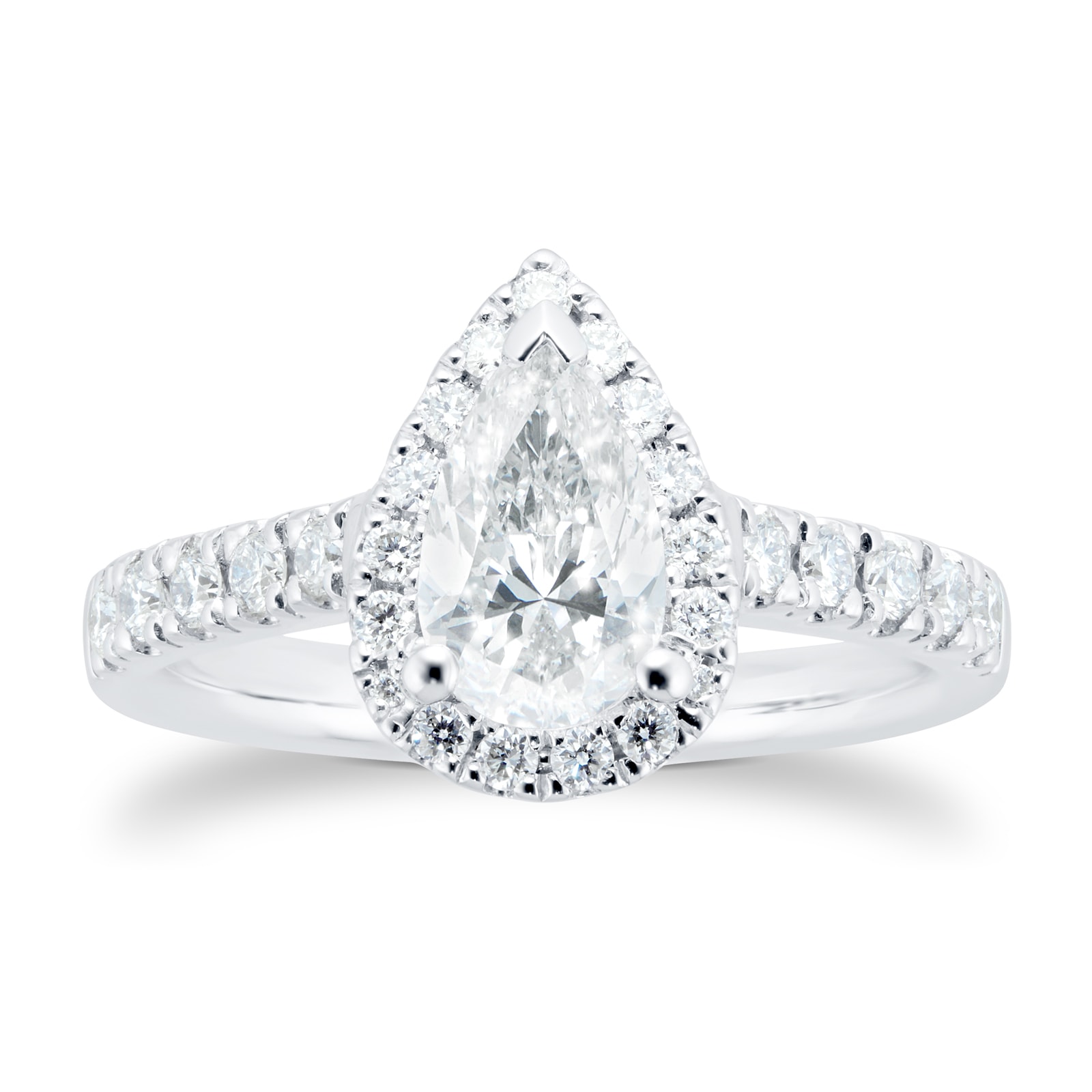 Platinum 1.00cttw Diamond Pear Cut Halo Ring - Ring Size L