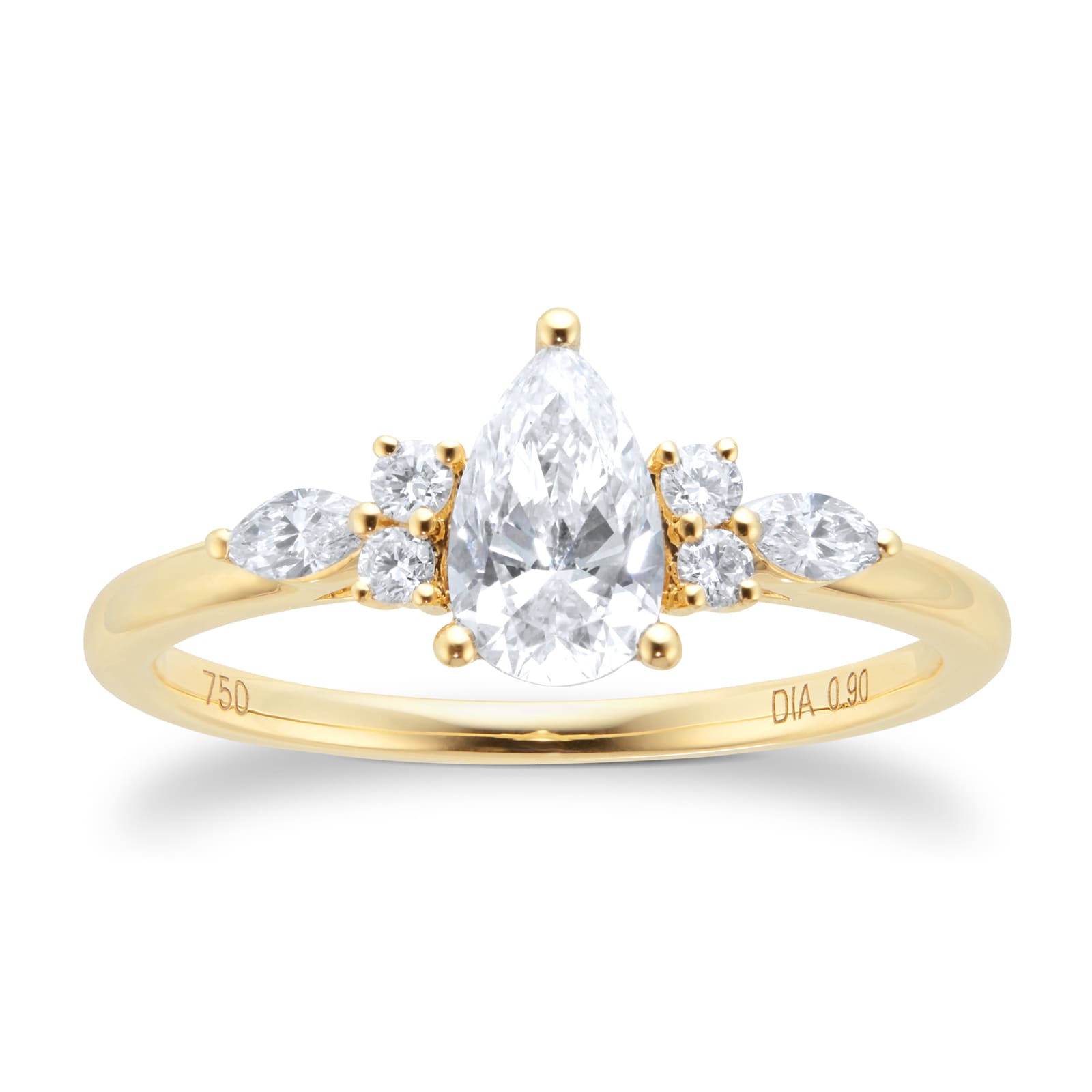 18ct Yellow Gold 0.90cttw Diamond Pear Scatter Engagement Ring - Ring Size L