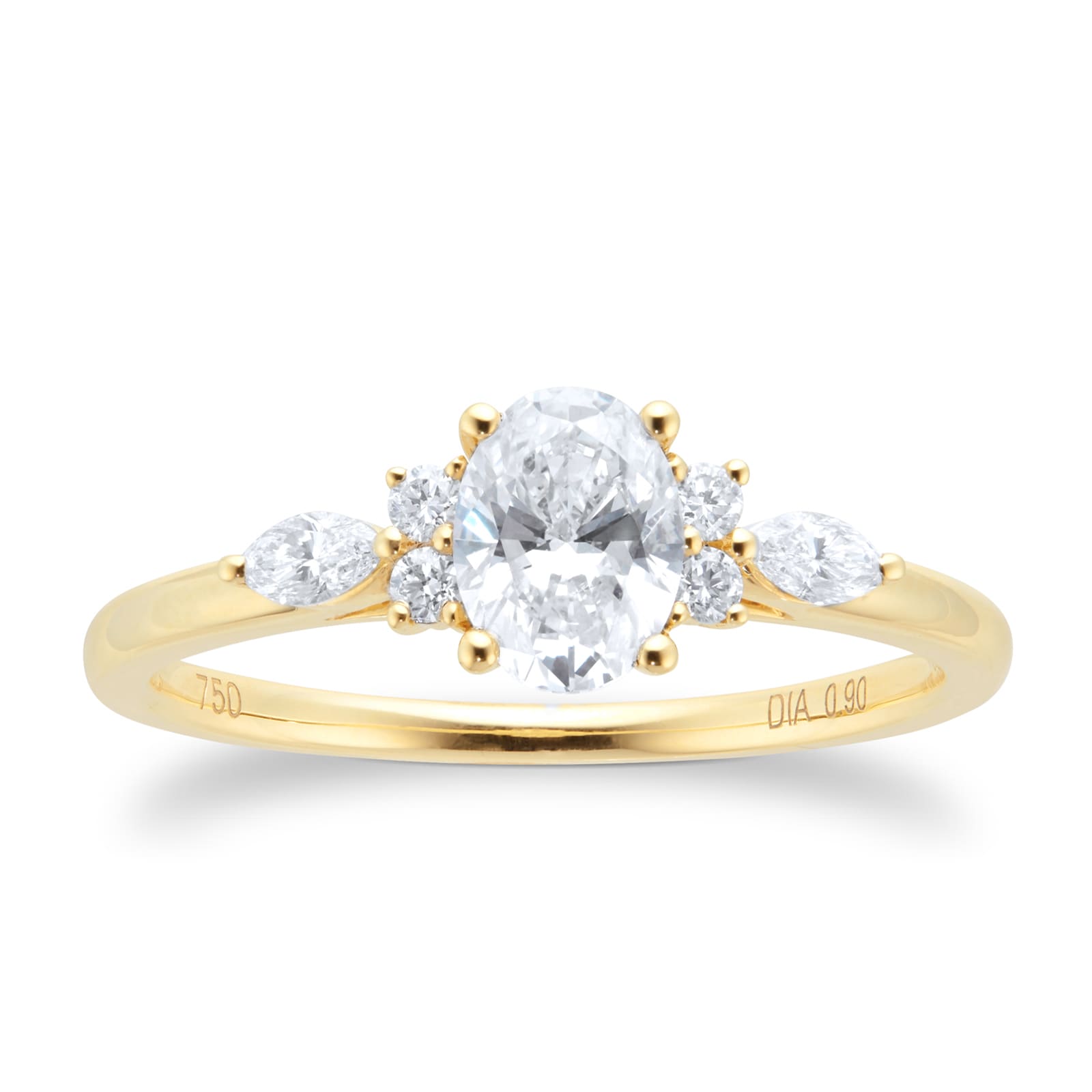 18ct Yellow Gold 0.90cttw Diamond Oval Scatter Engagement Ring - Ring Size Q