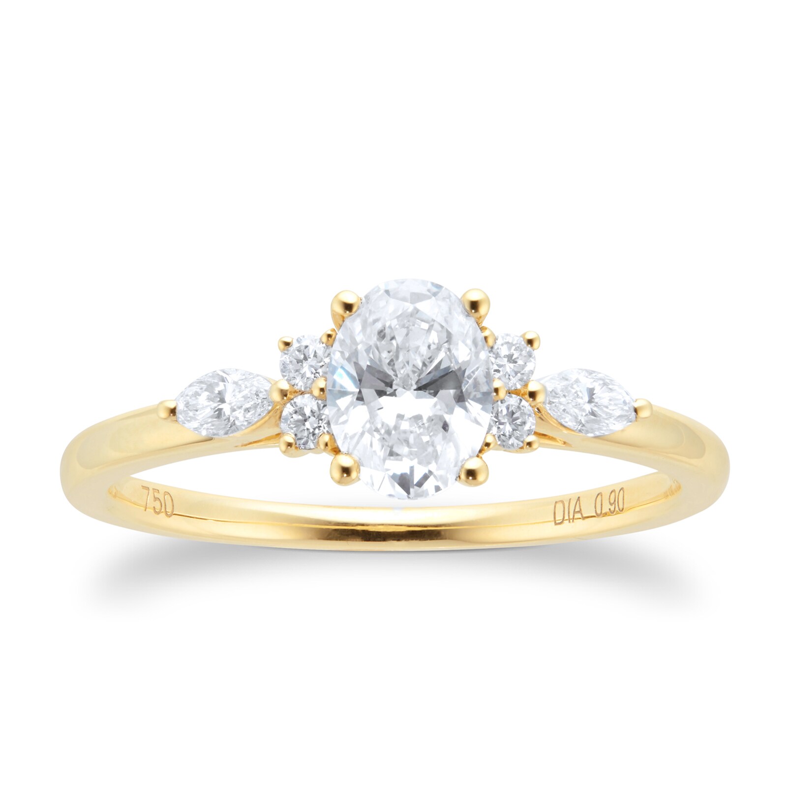 18ct Yellow Gold 0.90cttw Diamond Oval Scatter Engagement Ring - Ring Size N