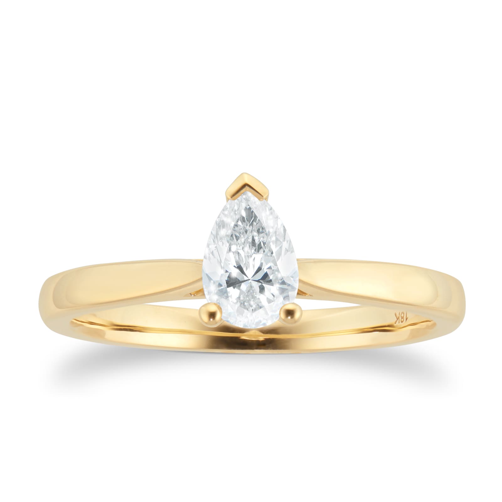 18ct Yellow Gold 0.50ct Pear Cut Solitaire Engagement Ring - Ring Size O
