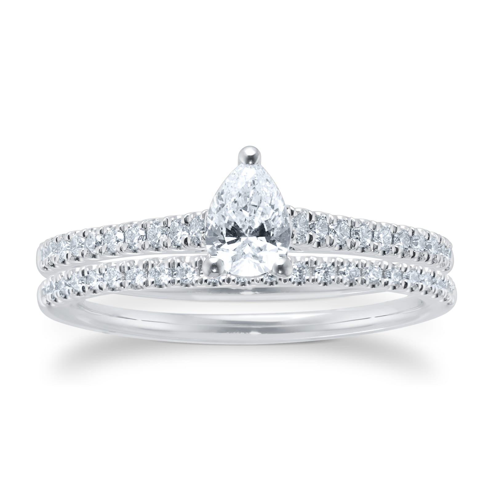 Platinum 0.66ct Diamond Pear Cut Solitaire Bridal Set - Ring Size L