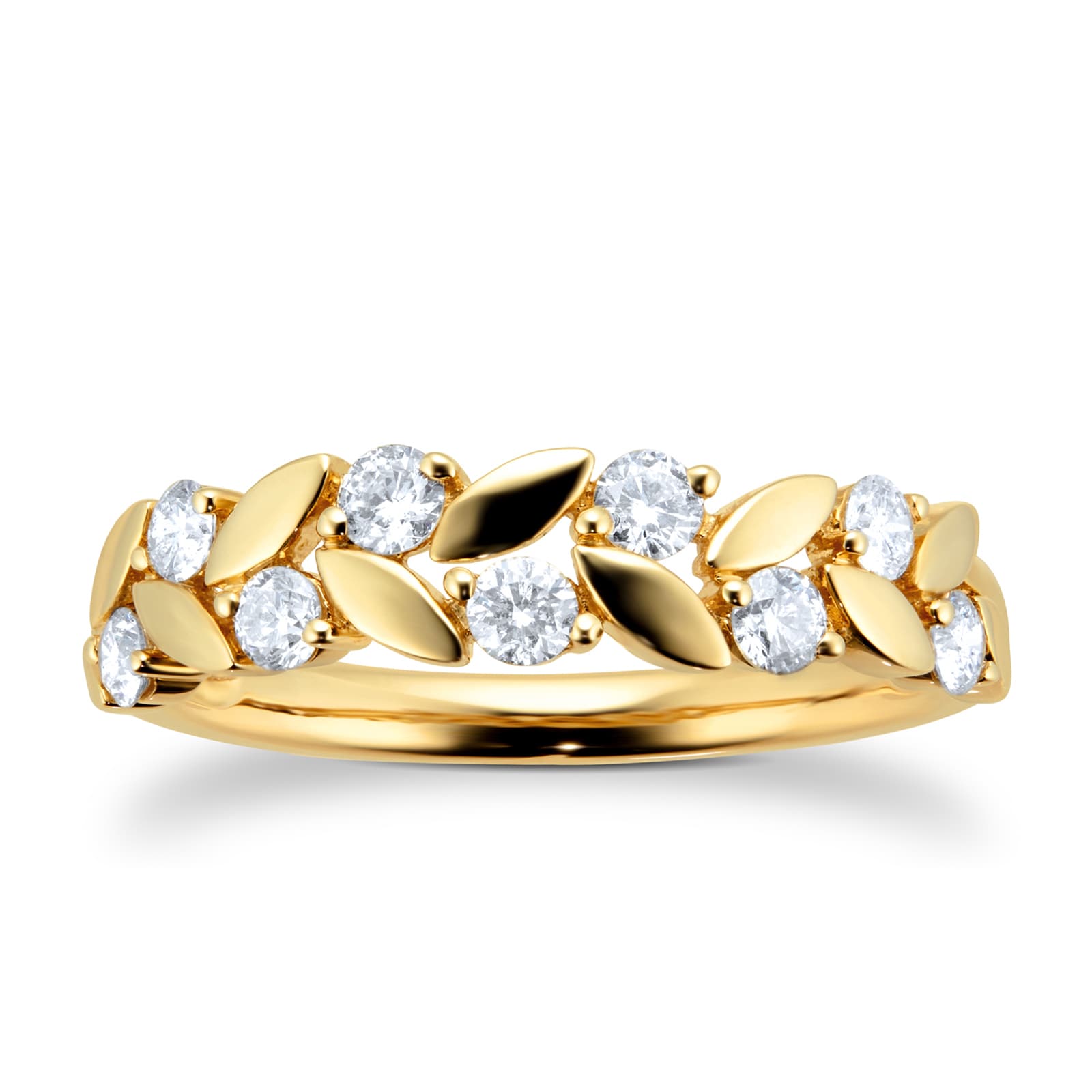 9ct Yellow Gold 0.50cttw Diamond Floral Band - Ring Size I