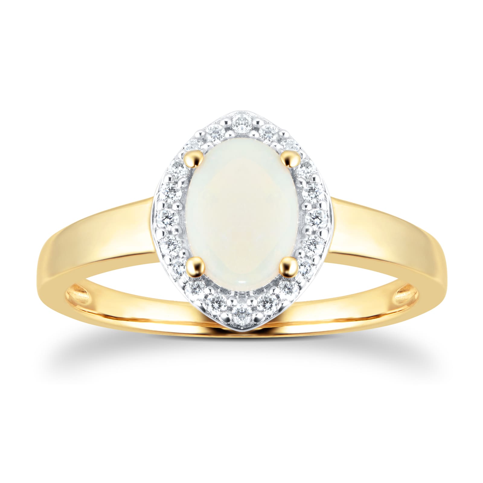 Oval Cut Opal And Diamond Set Ring In 9 Carat Yellow Gold - Ring Size N