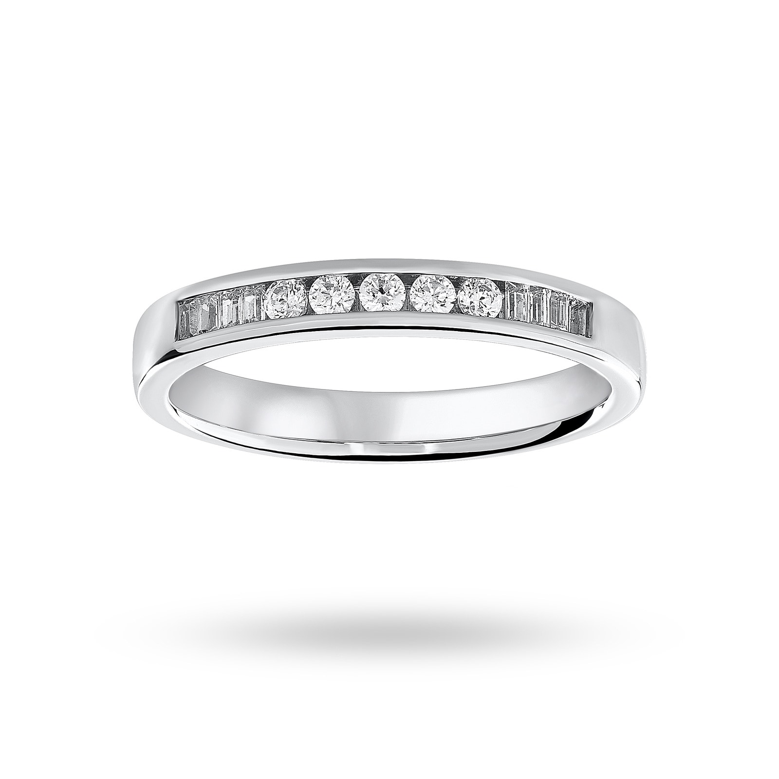 Platinum 0.20 Carat Brilliant Cut And Baguette Channel Set Half Eternity Ring - Ring Size O