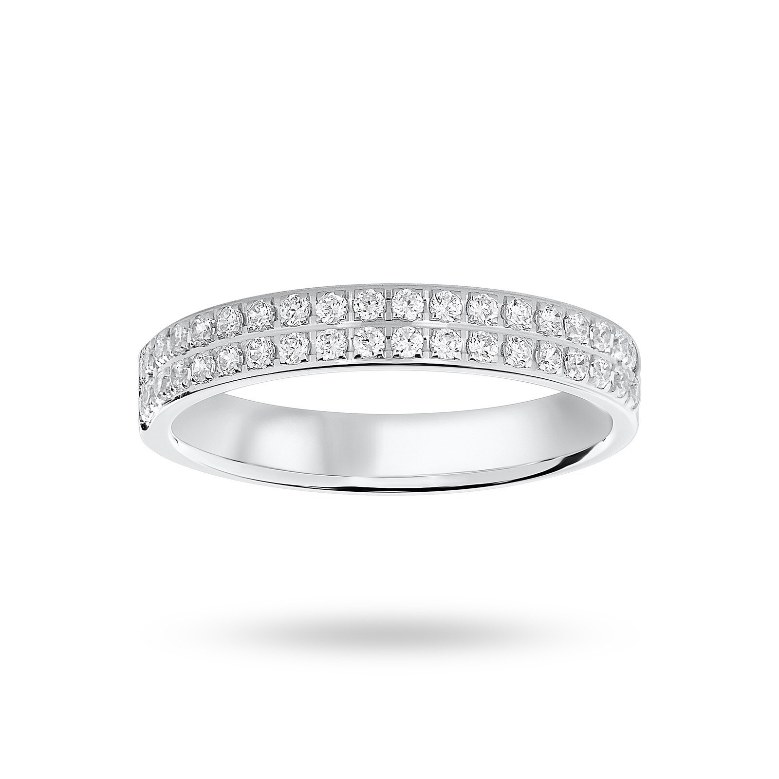 18 Carat White Gold 0.25 Carat Brilliant Cut 2 Row Claw Pave Half Eternity Ring - Ring Size N