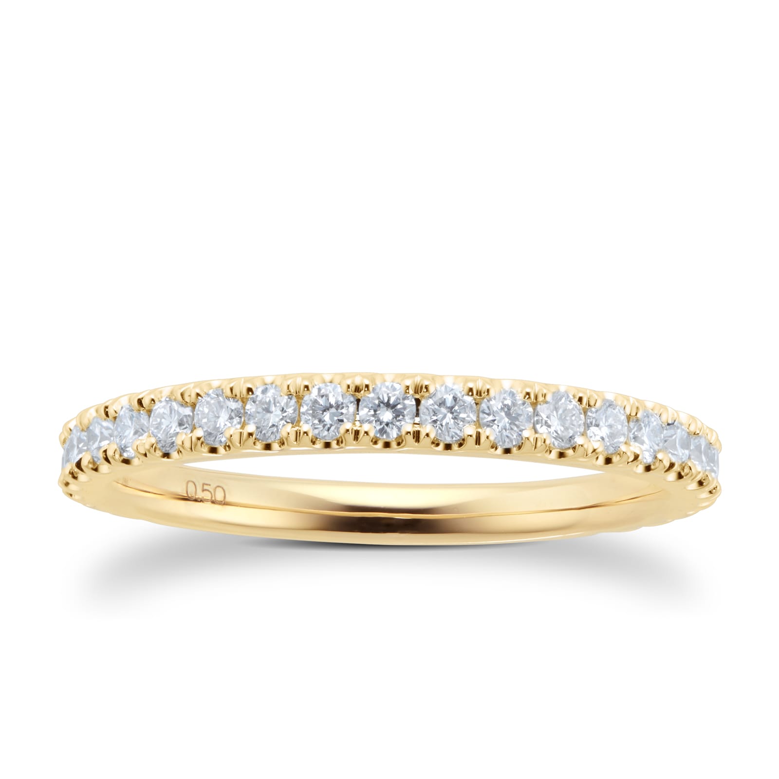 18ct Yellow Gold 0.50ct Diamond Claw Set Eternity Ring - Ring Size Q