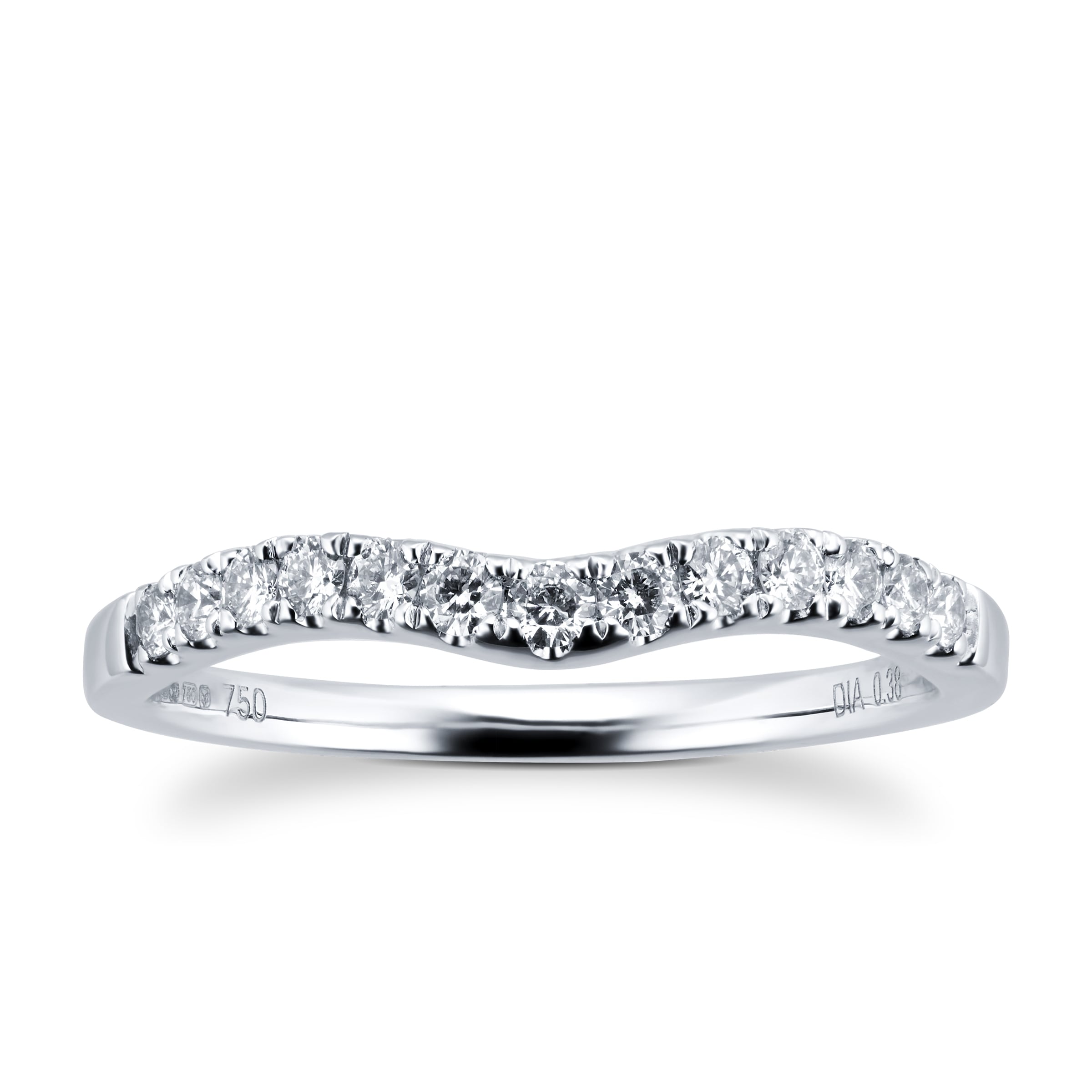 Brilliant Cut 0.38 Carat Total Weight Diamond Set Ladies Shaped Wedding Ring In 18 Carat White Gold - Ring Size K