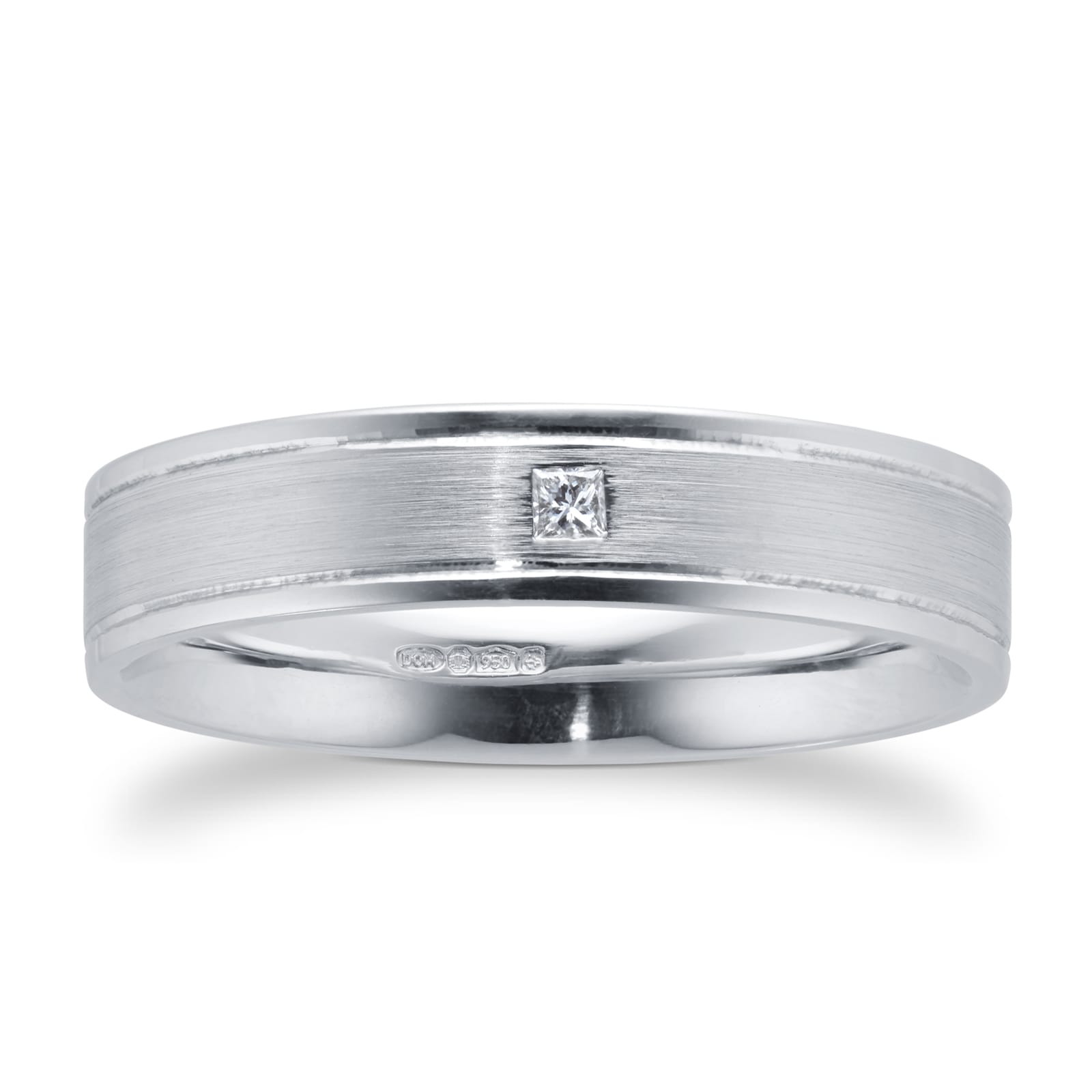 Platinum 5mm 0.05ct Diamond Court Wedding Ring - Ring Size Q
