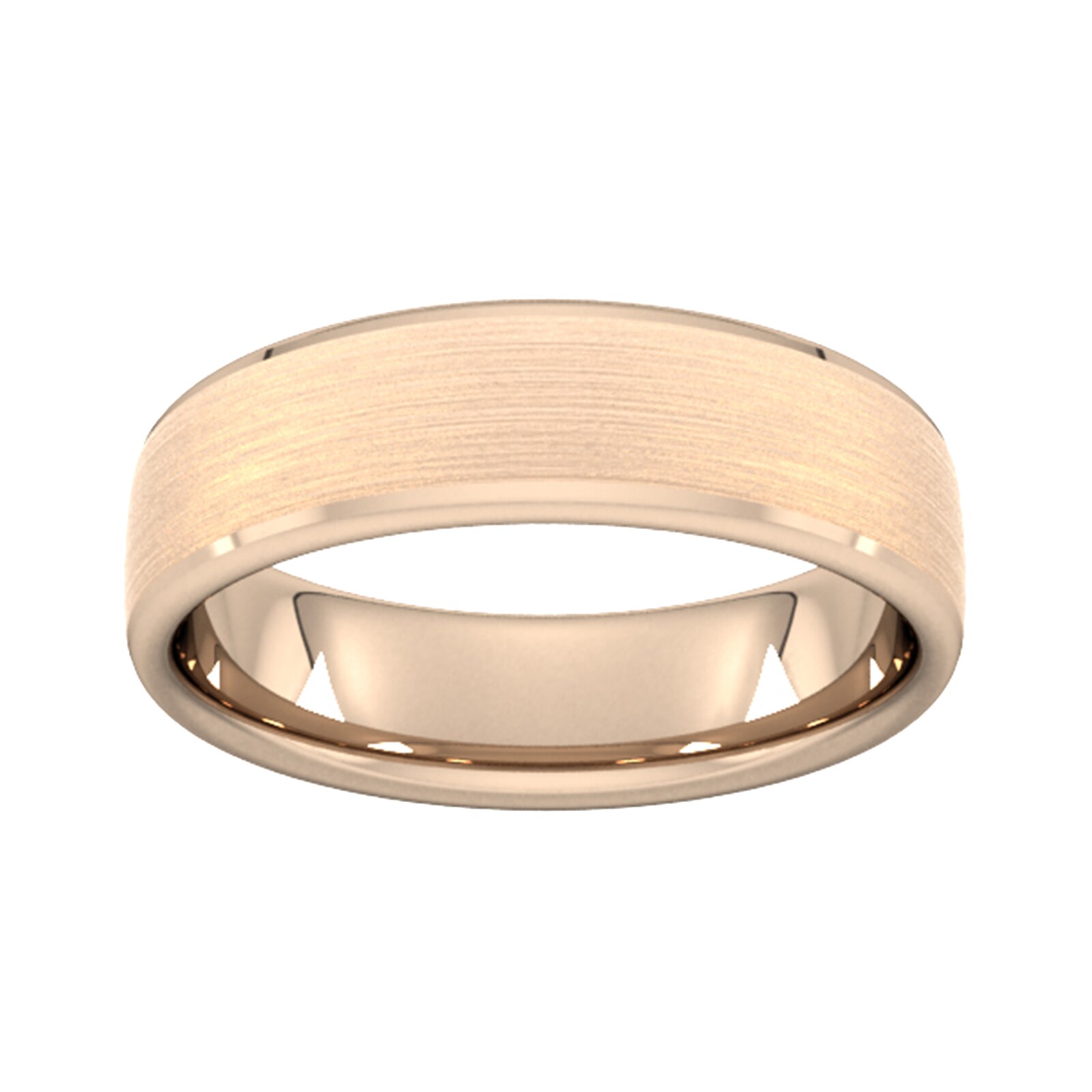 6mm Flat Court Heavy Polished Chamfered Edges With Matt Centre Wedding Ring In 18 Carat Rose Gold - Ring Size J
