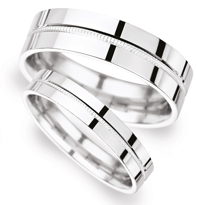 5mm D Shape Standard Milgrain Centre Wedding Ring In 18 Carat White Gold - Ring Size N
