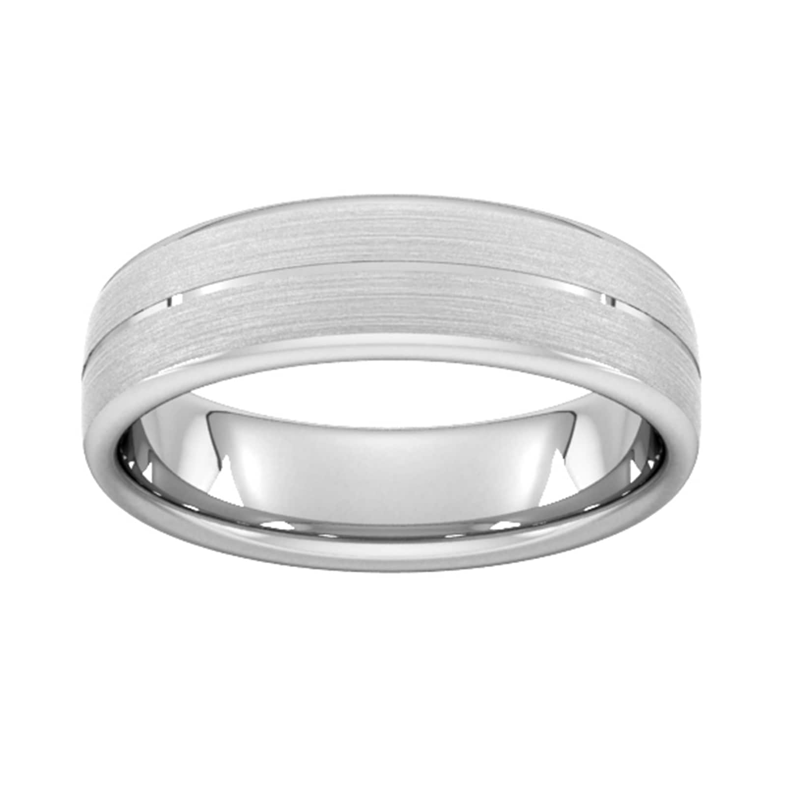 6mm D Shape Standard Centre Groove With Chamfered Edge Wedding Ring In 18 Carat White Gold - Ring Size N