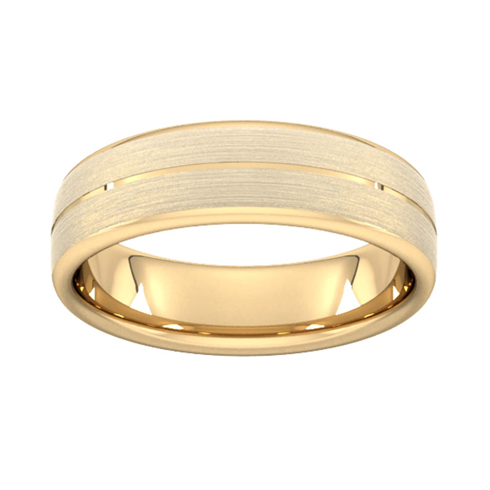 6mm D Shape Heavy Centre Groove With Chamfered Edge Wedding Ring In 18 Carat Yellow Gold - Ring Size H