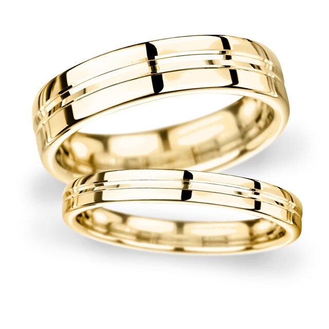 7mm D Shape Heavy Grooved Polished Finish Wedding Ring In 9 Carat Yellow Gold - Ring Size H