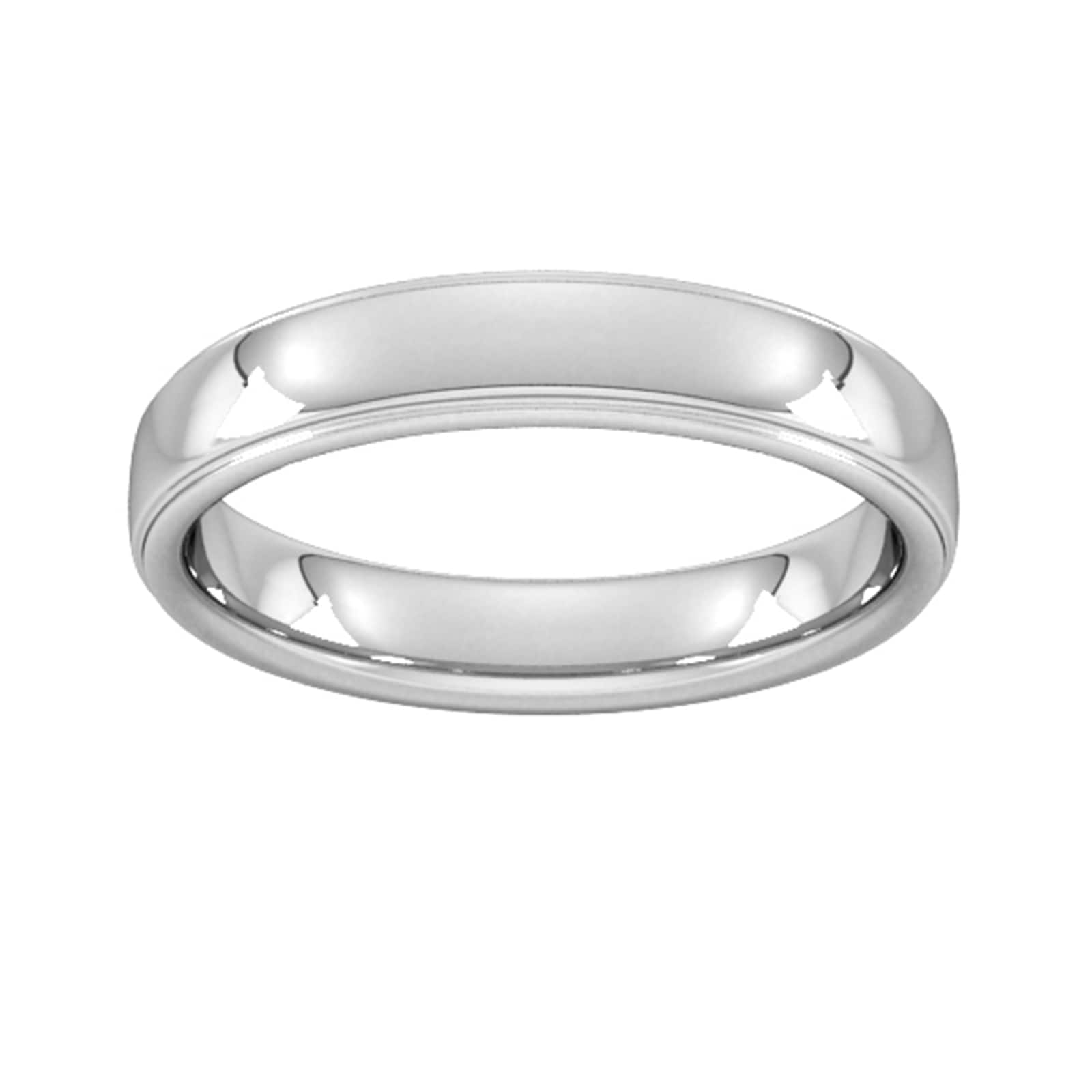 4mm Slight Court Heavy Polished Finish With Grooves Wedding Ring In 18 Carat White Gold - Ring Size G