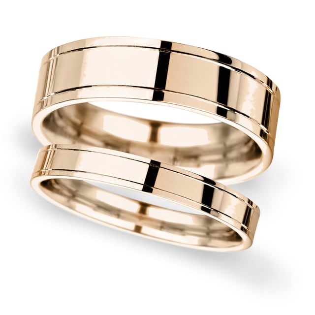 7mm Traditional Court Standard Polished Finish With Grooves Wedding Ring In 18 Carat Rose Gold - Ring Size M
