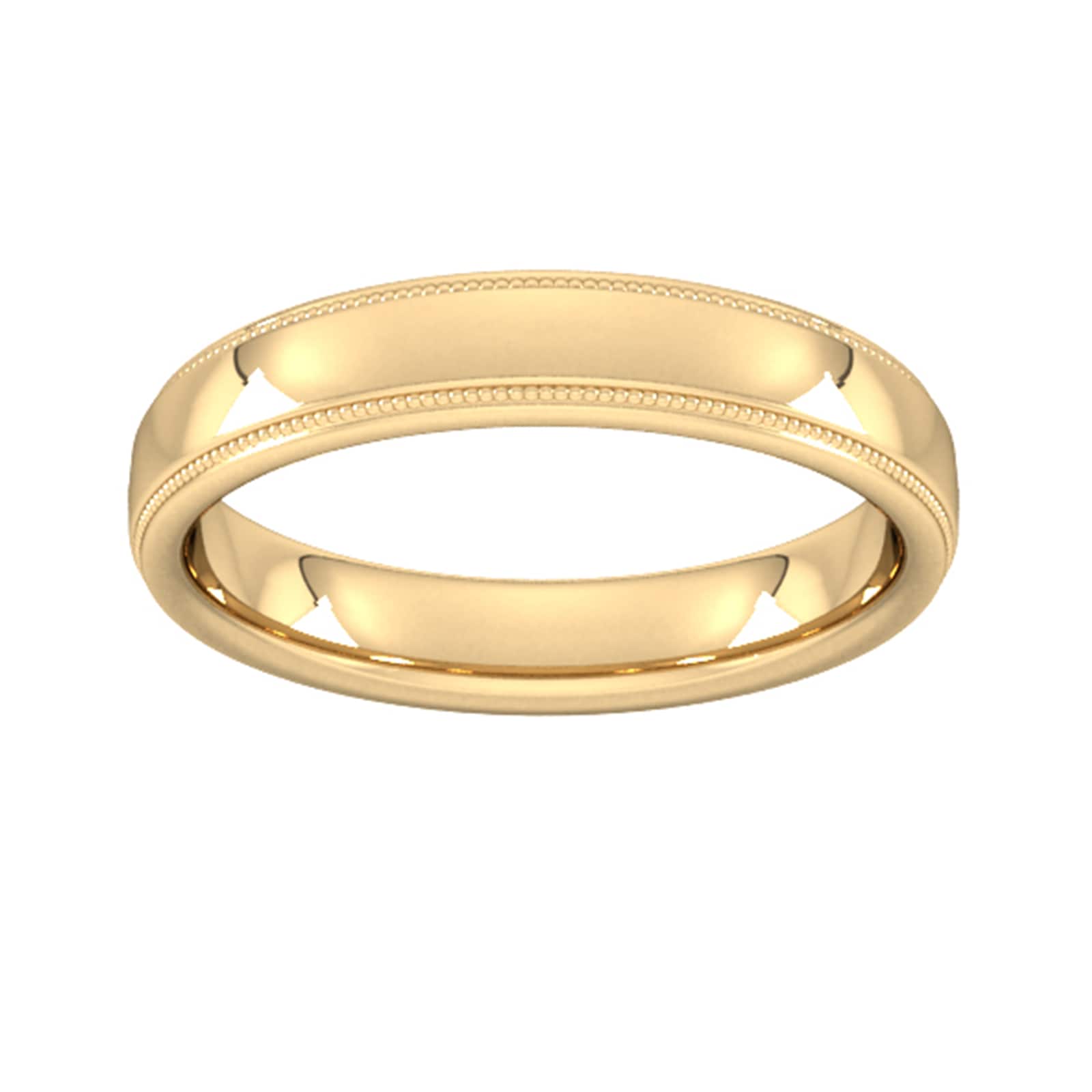 4mm Flat Court Heavy Milgrain Edge Wedding Ring In 18 Carat Yellow Gold - Ring Size O