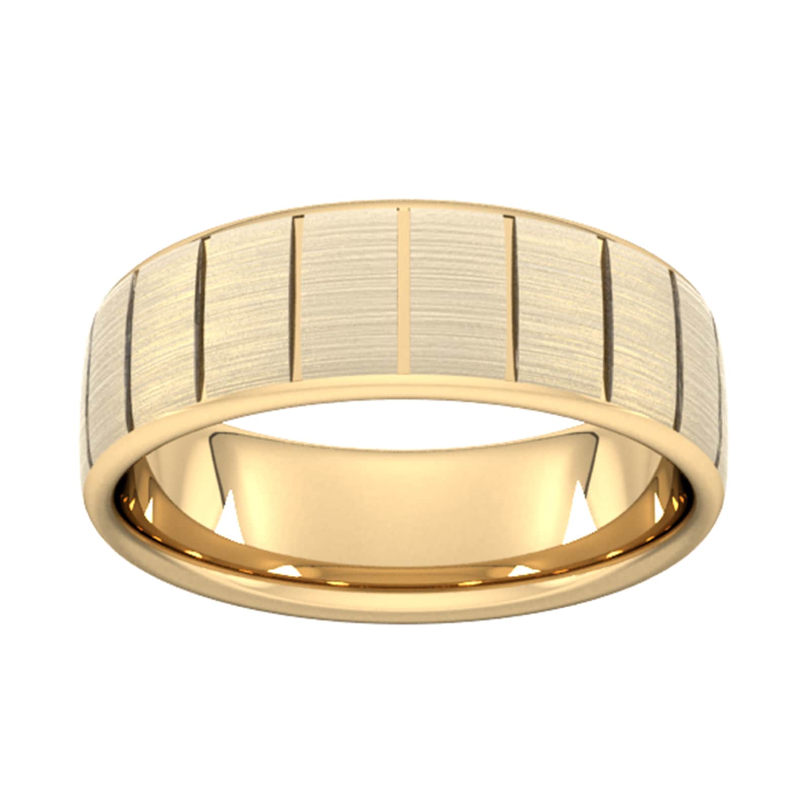 7mm D Shape Heavy Vertical Lines Wedding Ring In 9 Carat Yellow Gold - Ring Size I
