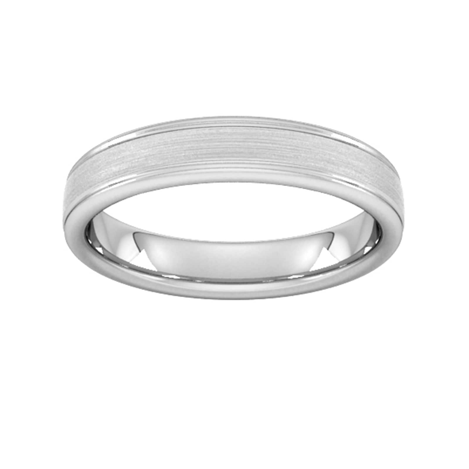 4mm D Shape Heavy Matt Centre With Grooves Wedding Ring In 18 Carat White Gold - Ring Size Q