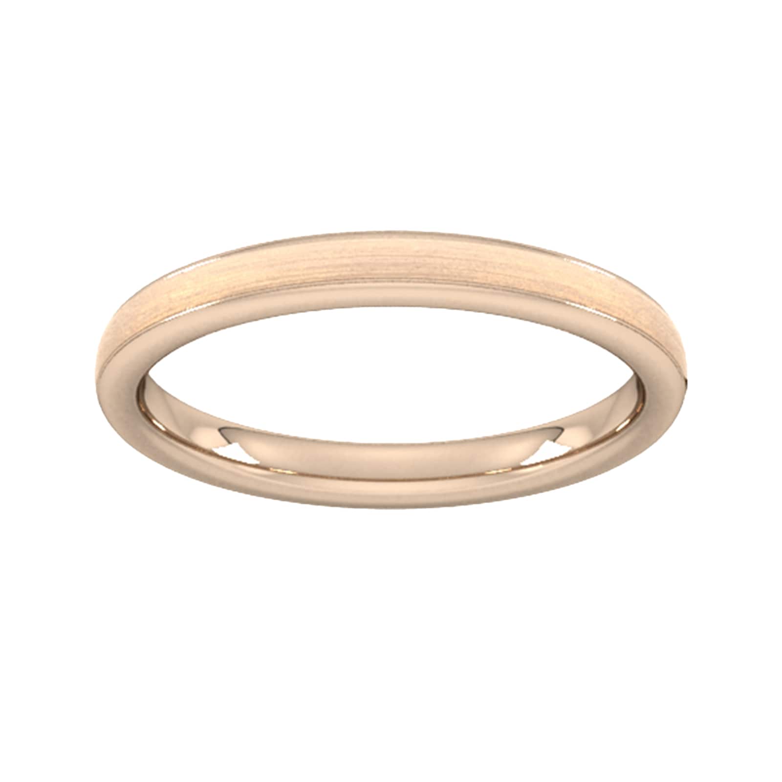 2.5mm Flat Court Heavy Matt Centre With Grooves Wedding Ring In 18 Carat Rose Gold - Ring Size S