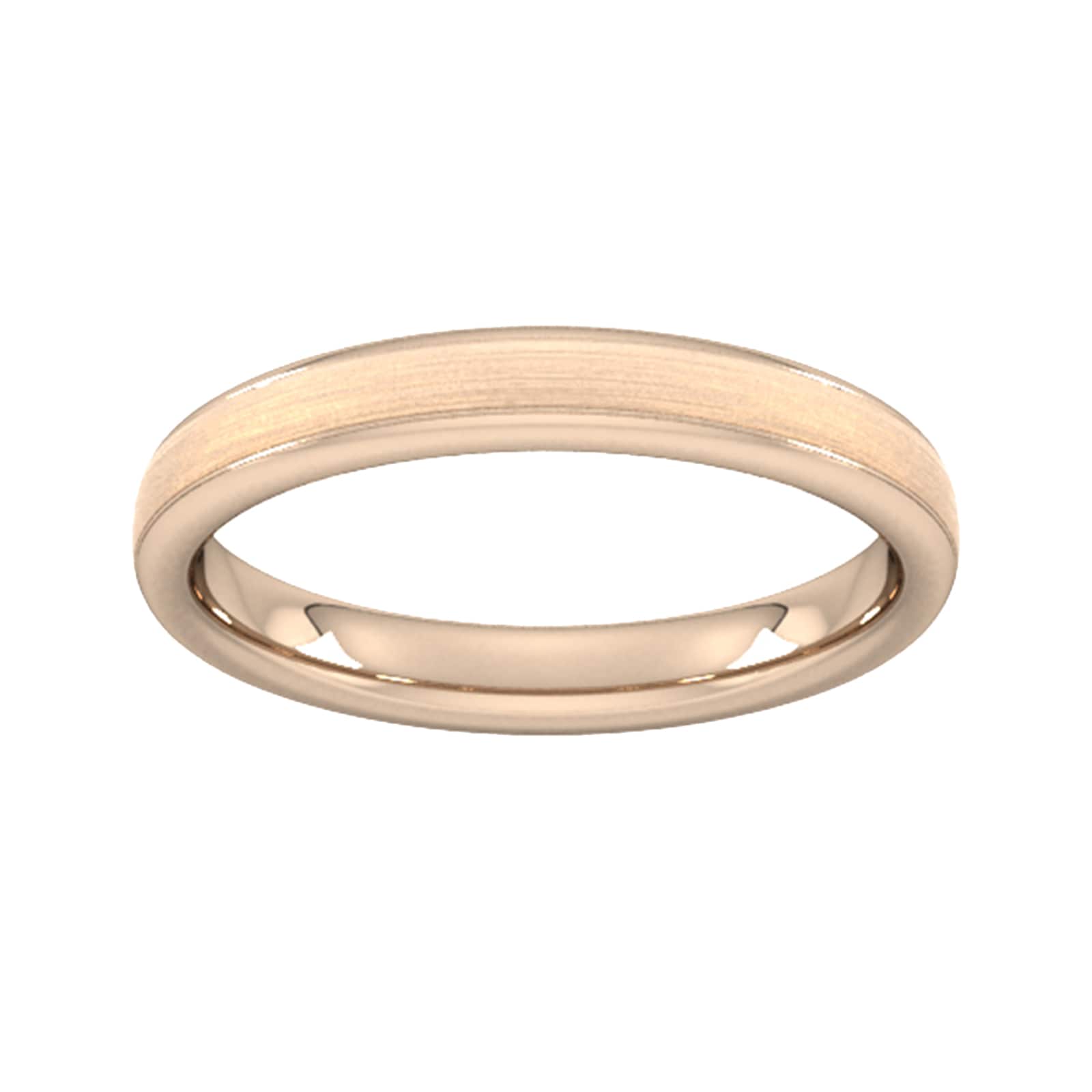 3mm Flat Court Heavy Matt Centre With Grooves Wedding Ring In 18 Carat Rose Gold - Ring Size S