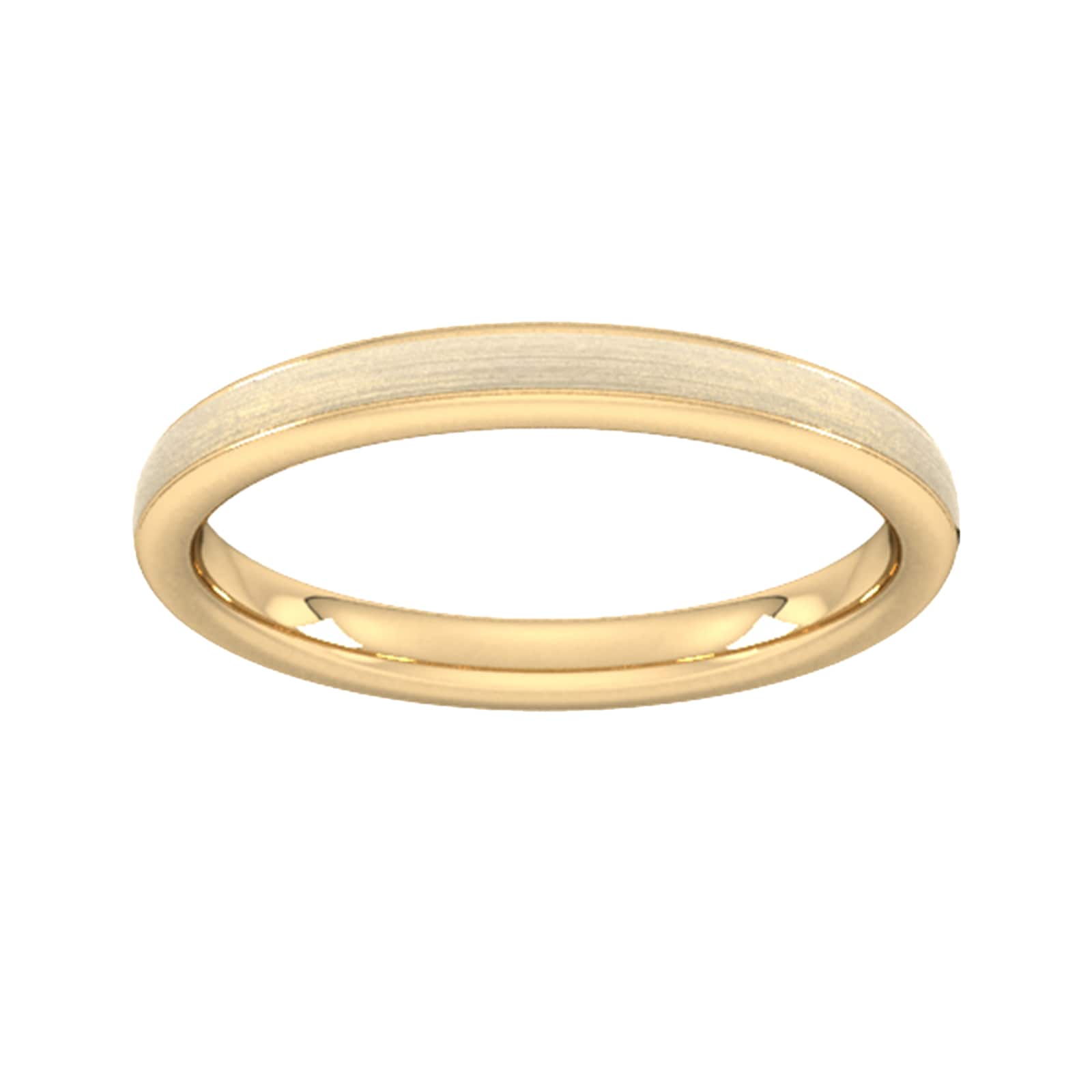 2.5mm D Shape Standard Matt Centre With Grooves Wedding Ring In 18 Carat Yellow Gold - Ring Size O