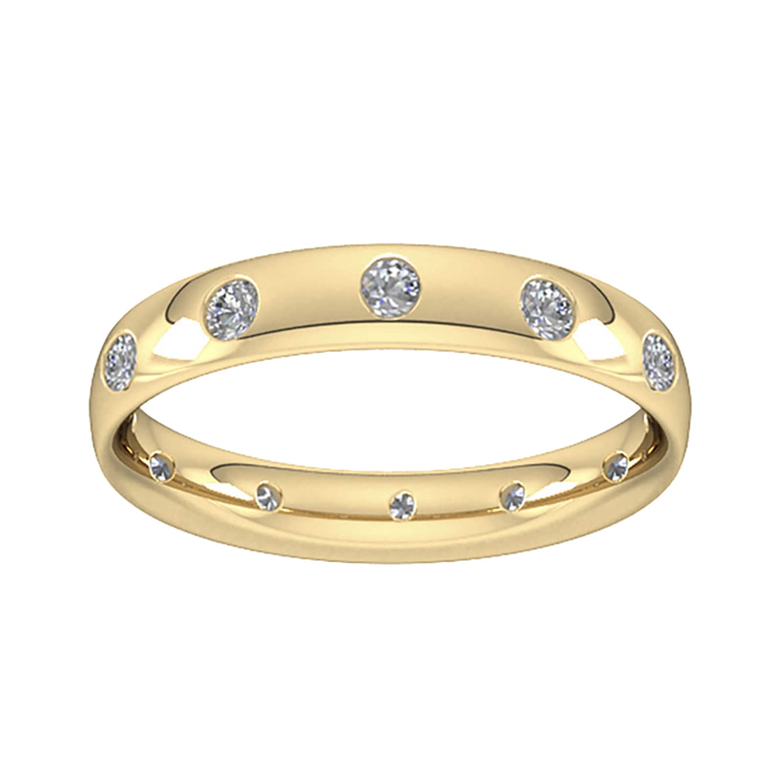 3mm 0.33 Carat Total Weight Twelve Stone Brilliant Cut Rub Over Diamond Set Wedding Ring In 9 Carat Yellow Gold - Ring Size J