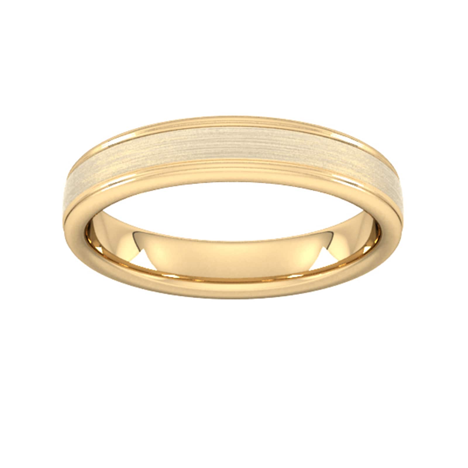 4mm Slight Court Heavy Matt Centre With Grooves Wedding Ring In 18 Carat Yellow Gold - Ring Size J