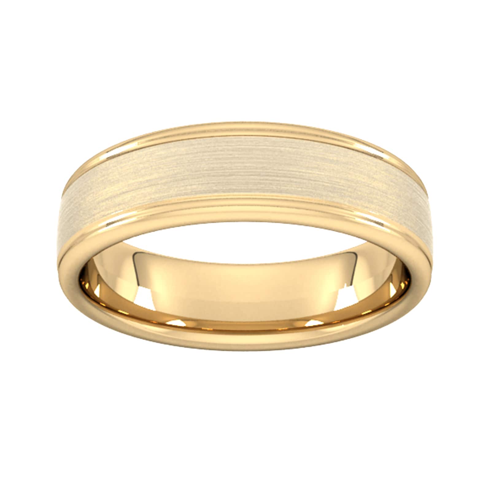 6mm Slight Court Standard Matt Centre With Grooves Wedding Ring In 9 Carat Yellow Gold - Ring Size G