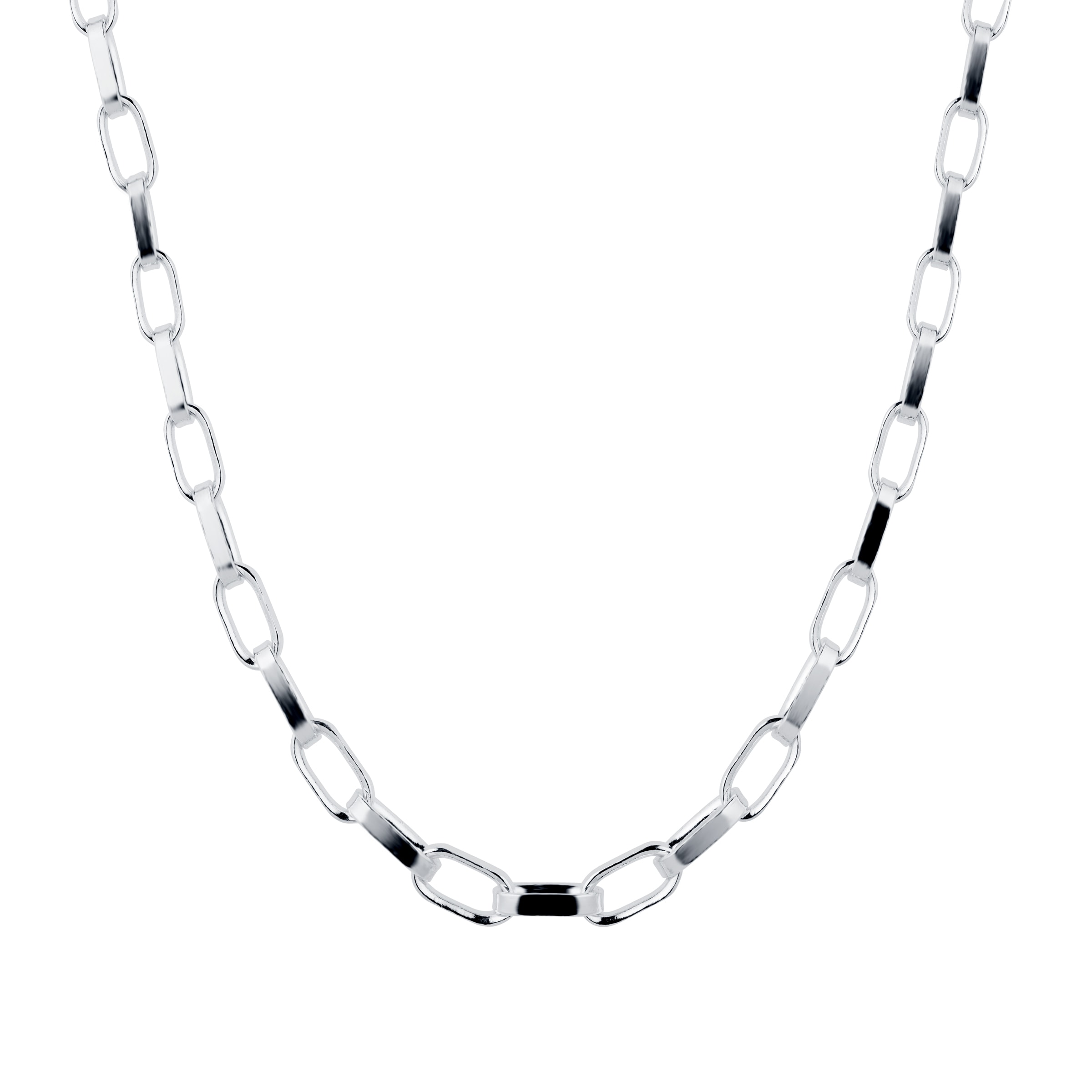 Silver Large Flat Oval Link Necklace