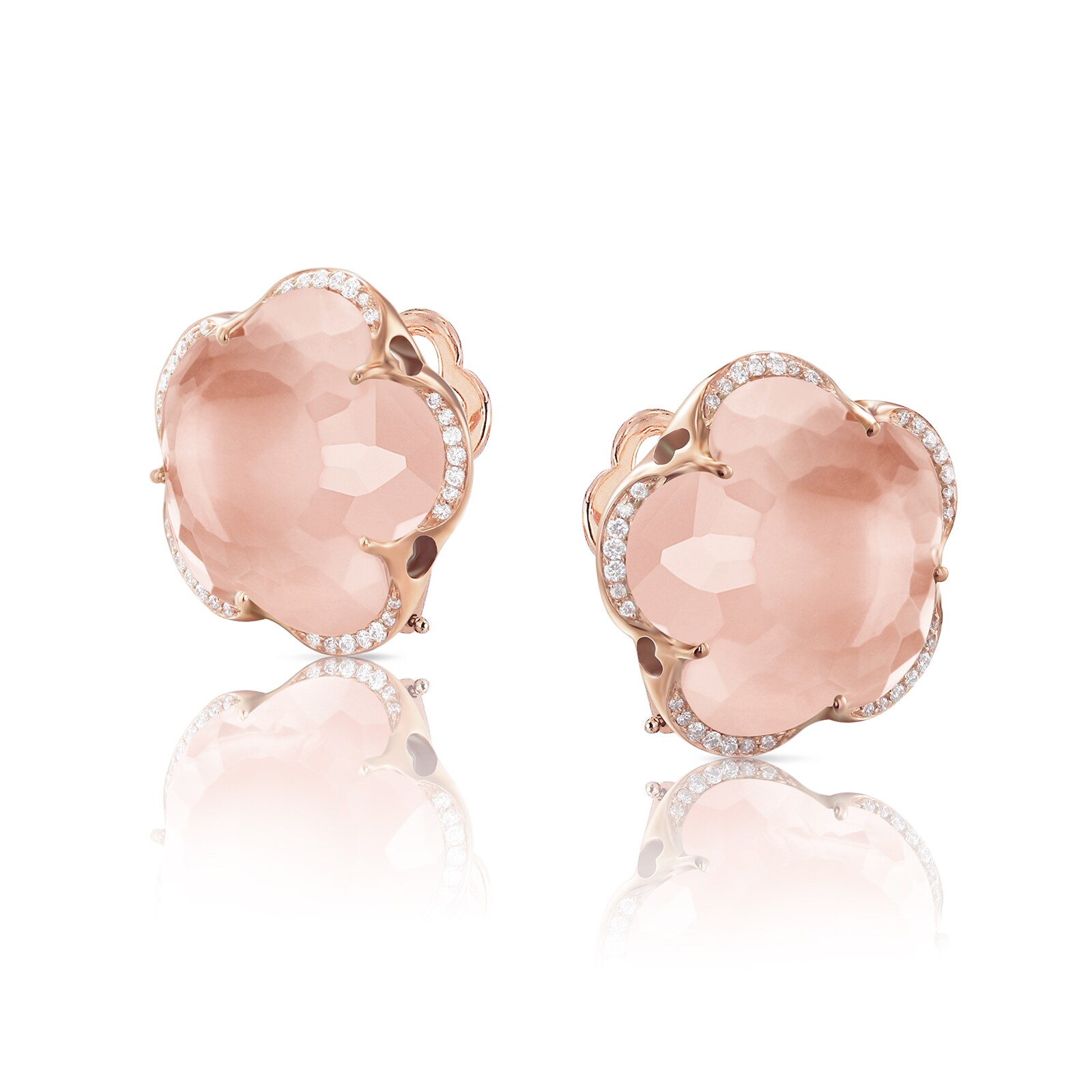 Bon Ton Stud Earrings in 18ct Rose Gold with Rose Quartz and Diamonds