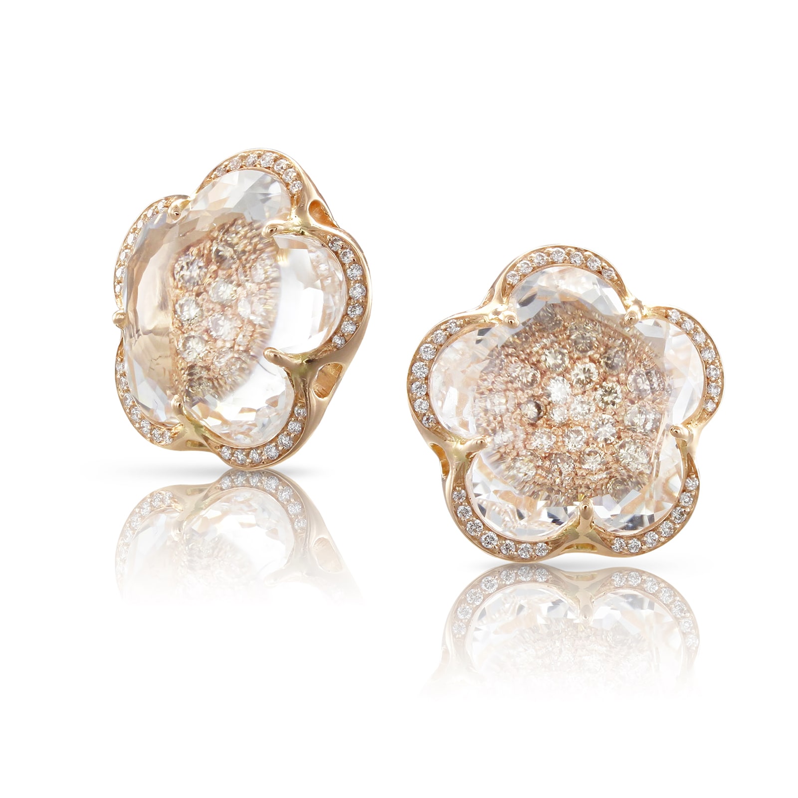 18ct Rose Gold Bon Ton 0.61cttw Diamond and Rock Crystal Stud Earrings