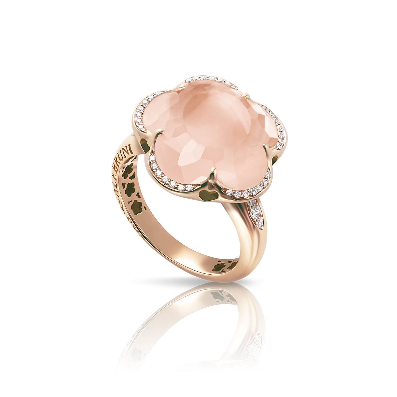 Bon Ton Ring in 18k Rose Gold with Rose Quartz and Diamonds - Ring Size M