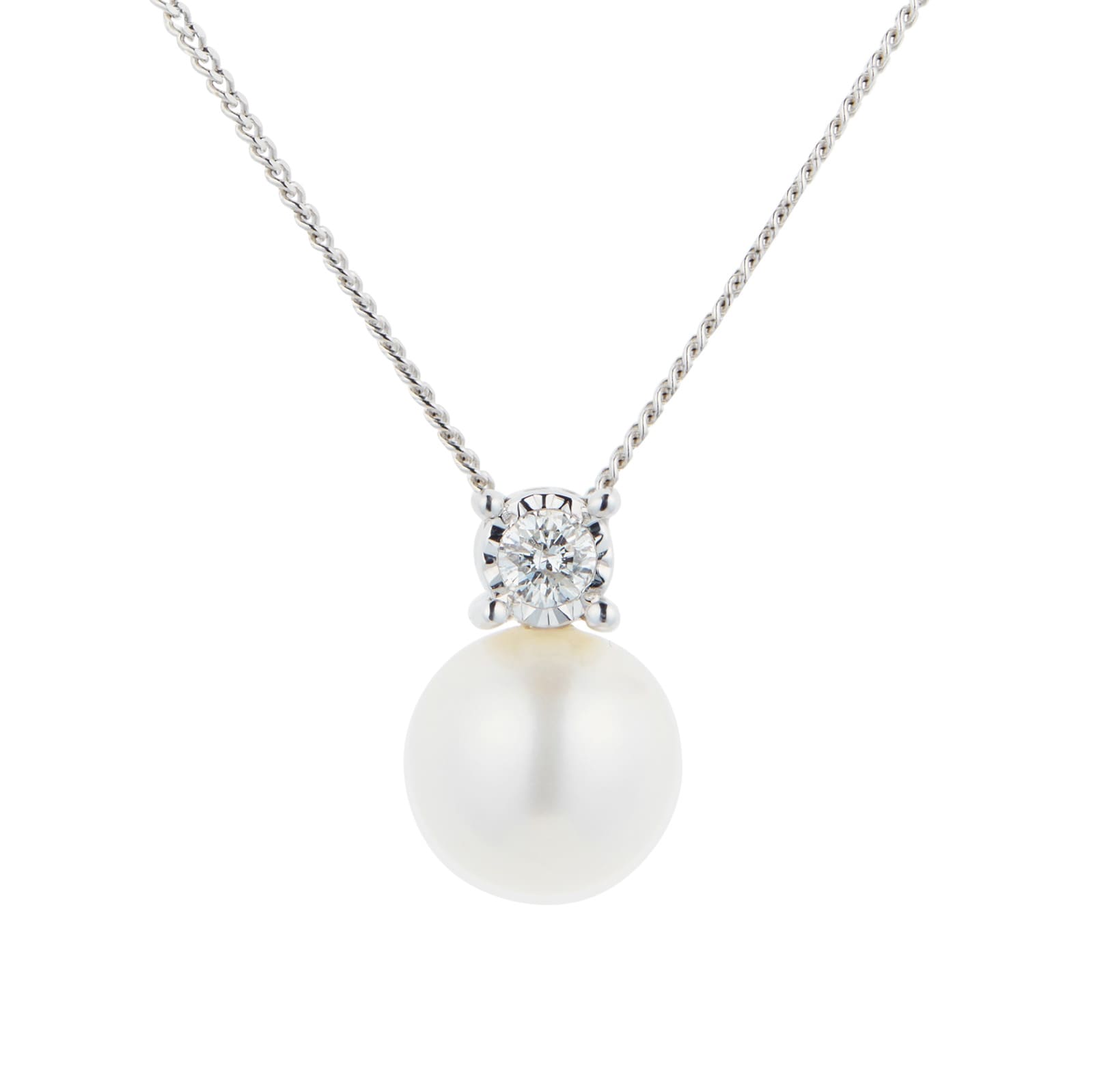 9ct White Gold Diamond and 6.5-7mm Fresh Water Pearl Pendant