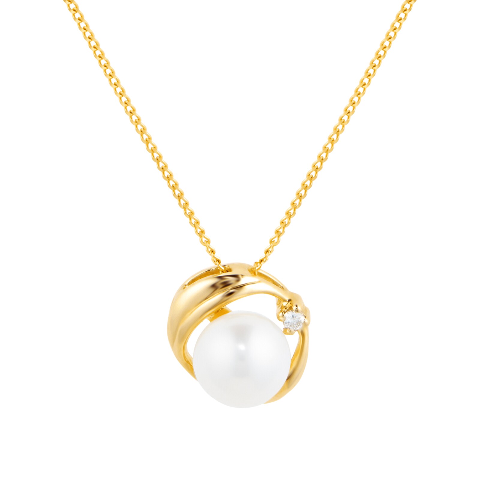 9ct Yellow Gold Pendant with Fresh Water Pearl & 0.02ct Diamond