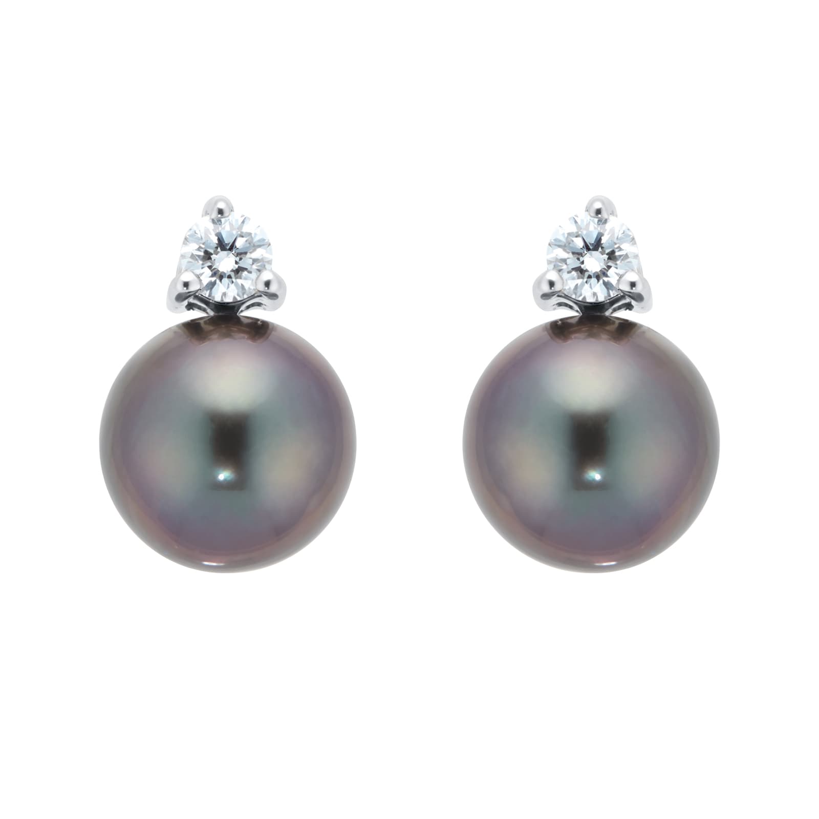 18ct White Gold 0.20cttw Diamond & Tahitian Pearl Stud Earrings