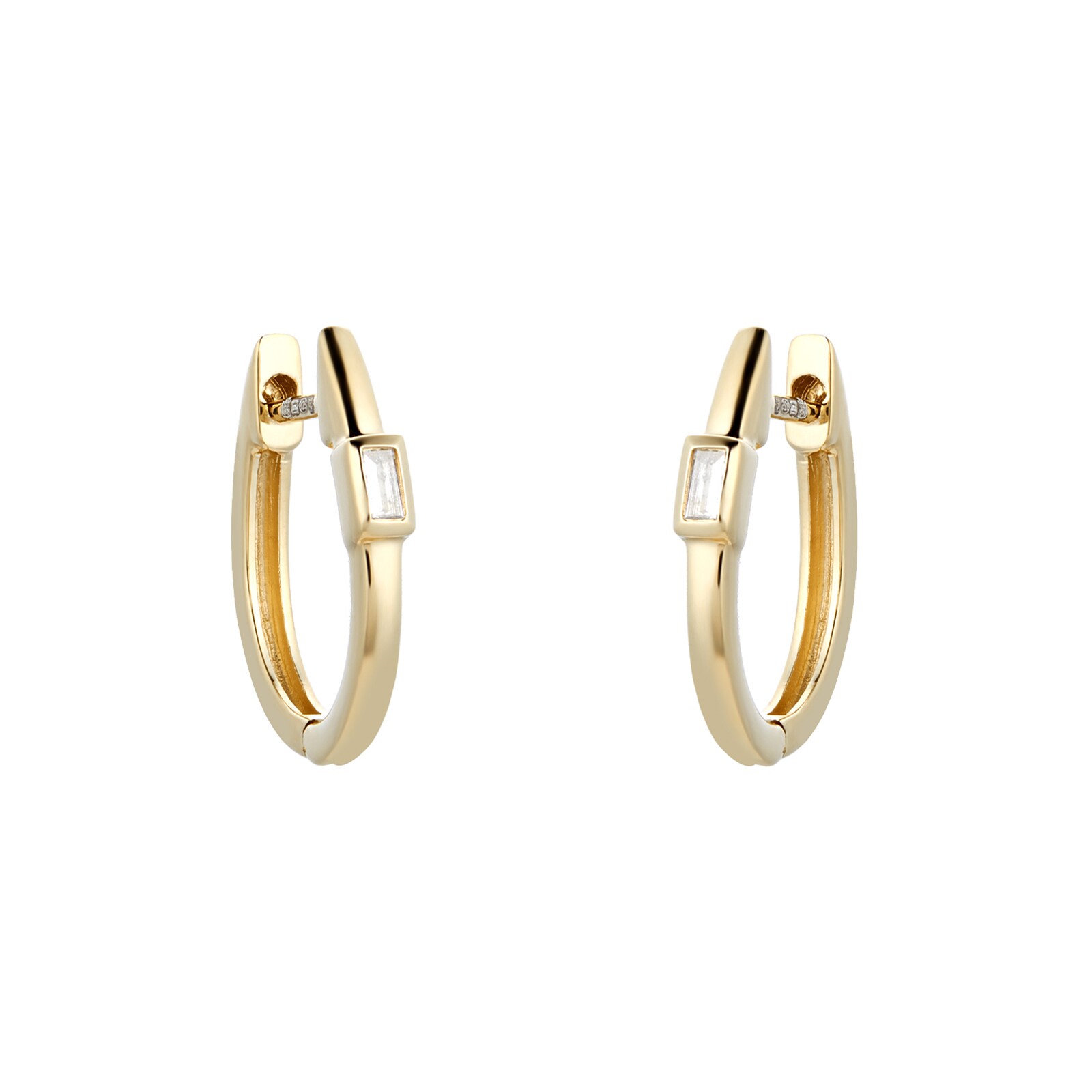 Yellow Gold Plated Silver Diamond 0.10ct Baguette Bar Huggie Earring