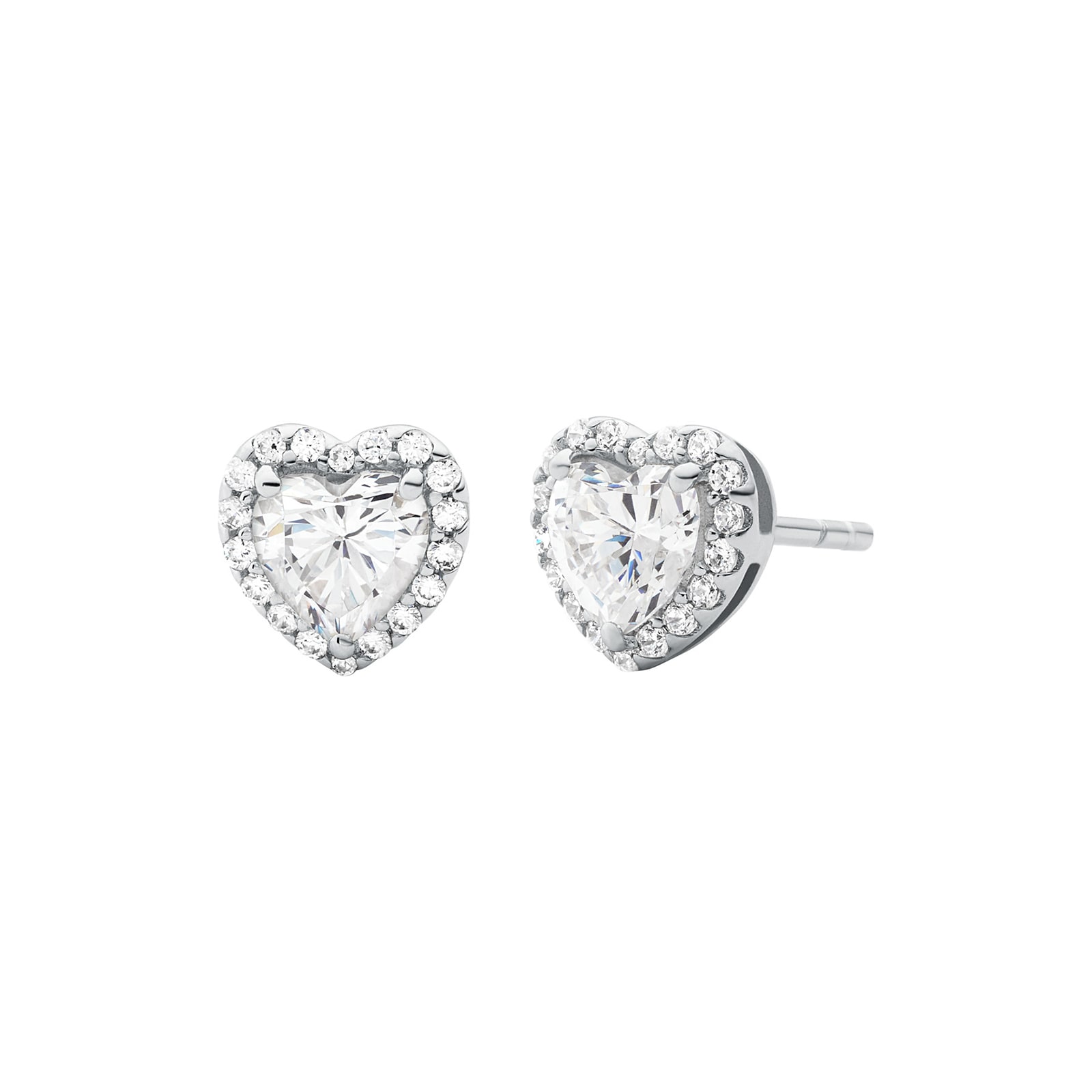 Silver Heart Crystal Stud Earrings