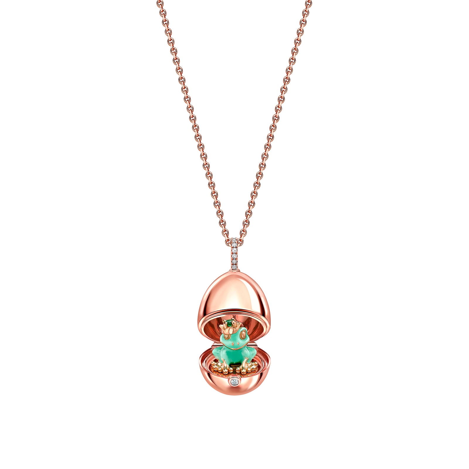 Faberge Essence 18ct Rose Gold Green Lacquer Frog Surprise Locket