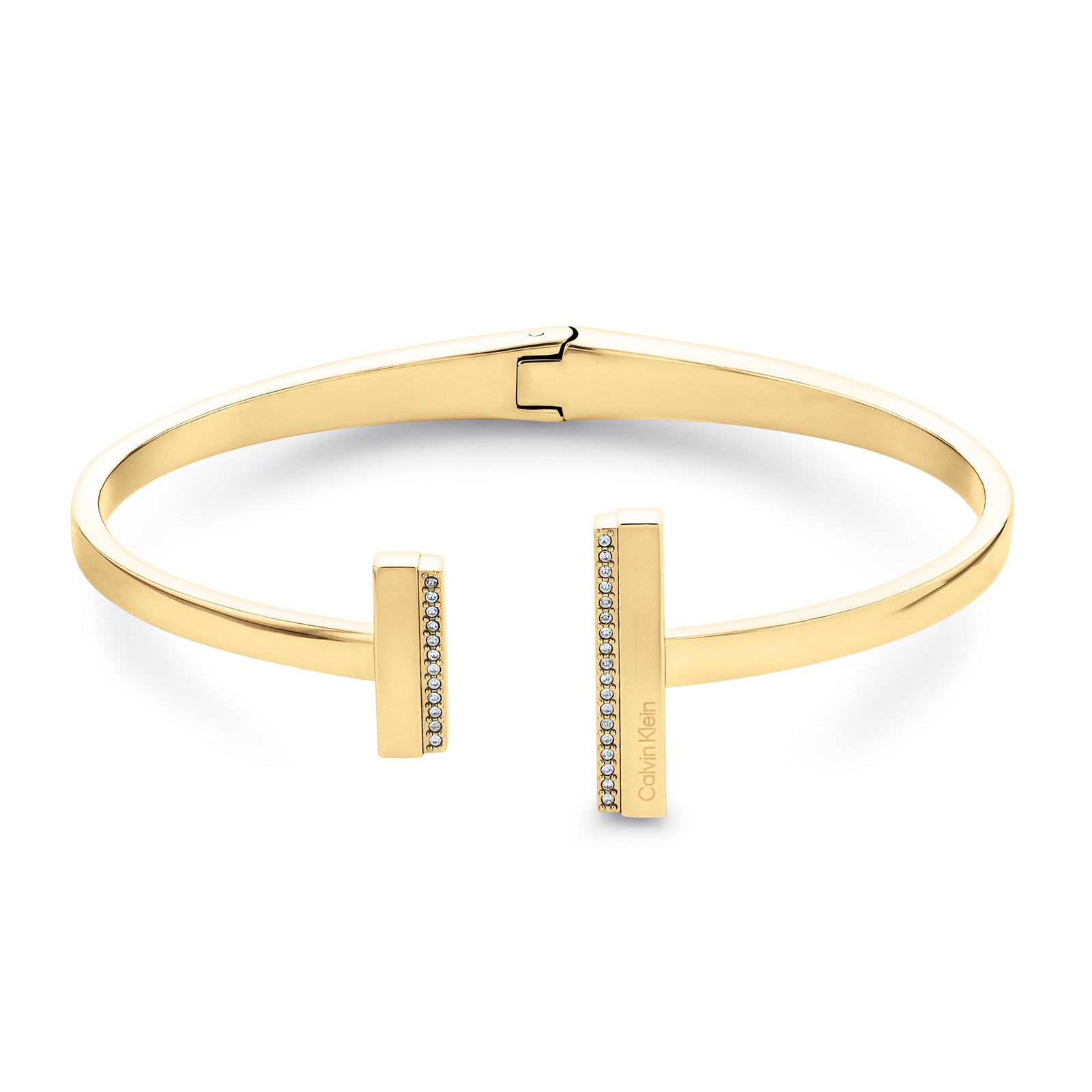 Womens Yellow Gold Plated Linear Crystal Bangle