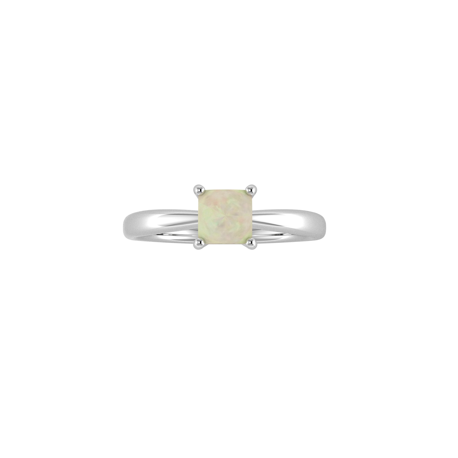 9ct White Gold 4 Claw Square Opal 5mm x 5mm Ring- Ring Size O
