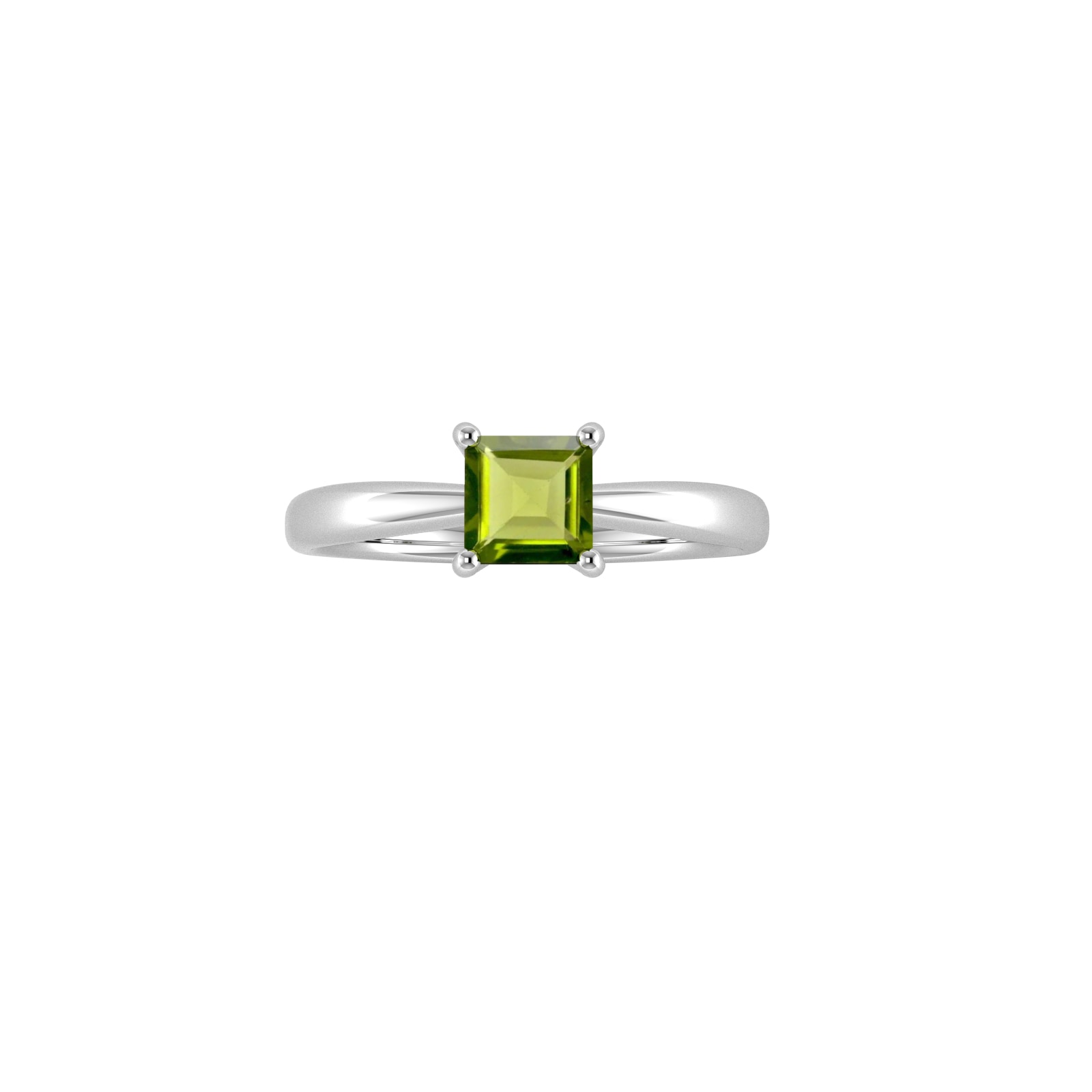9ct White Gold 4 Claw Square Peridot 5mm x 5mm Ring- Ring Size V