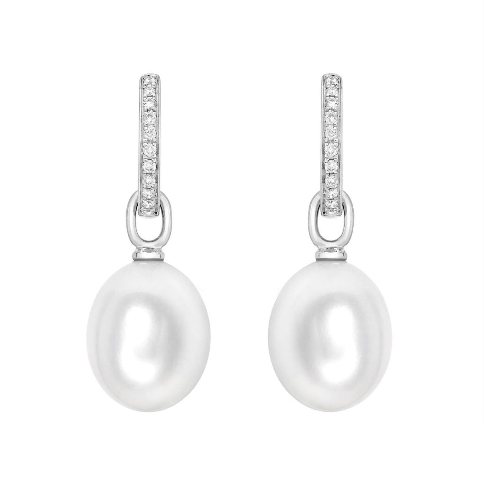 Kiki Classics 18ct White Gold, Pearl Drops With 0.12cttw Diamond Hoop Earrings