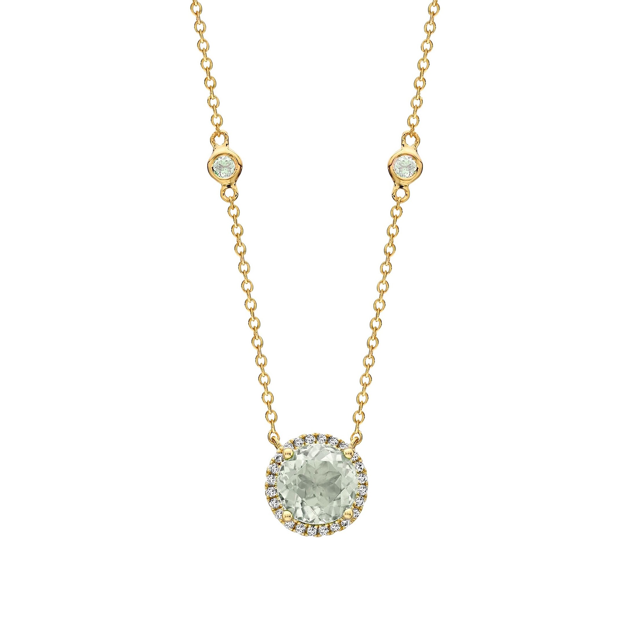Grace 18ct Yellow Gold Green Amethyst & 0.10cttw Diamond Necklace