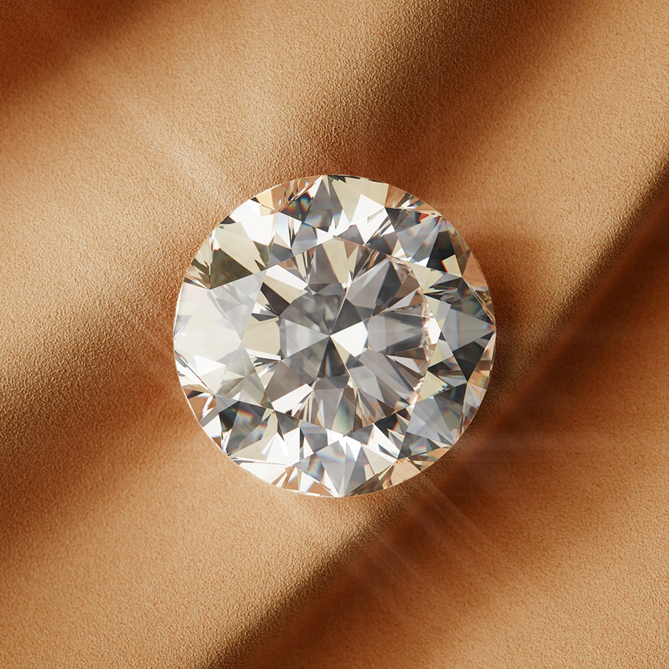 A sparkling round diamond resting on a soft, warm-toned fabric, showcasing Best Luxury
Signature diamond precision-cut facets.