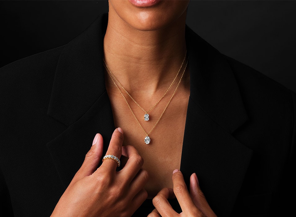 Model wearing Goldsmiths Lab-Grown Diamond jewellery.
