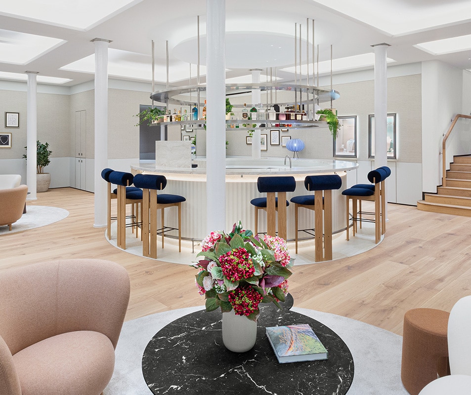 Example of beautiful event space with bar featured in a Mappin & Webb showroom