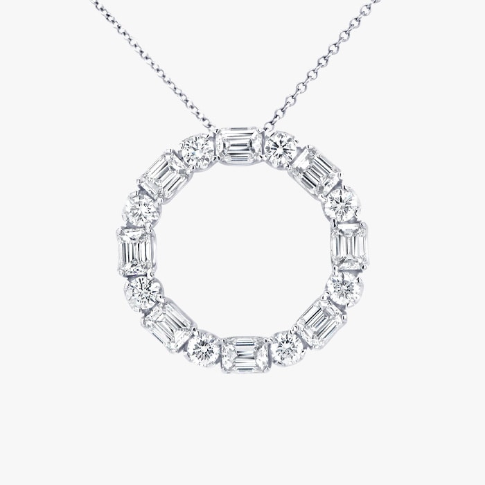 Uneek 18k White Gold Emerald And Brilliant Cut Diamond Circle Pendant